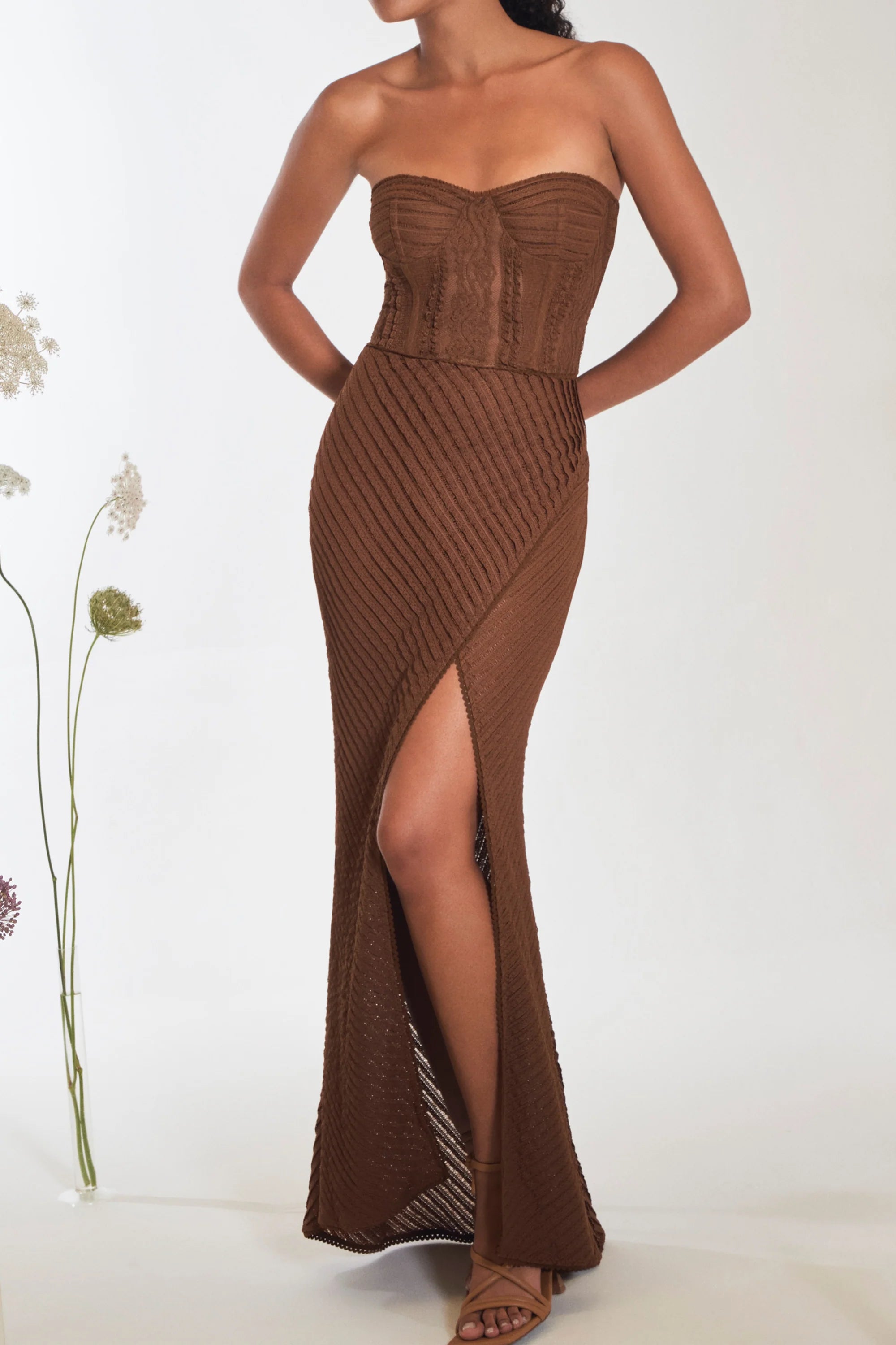 Charo Ruiz - Fae Long Dress - Brown Maxi Skirt Set