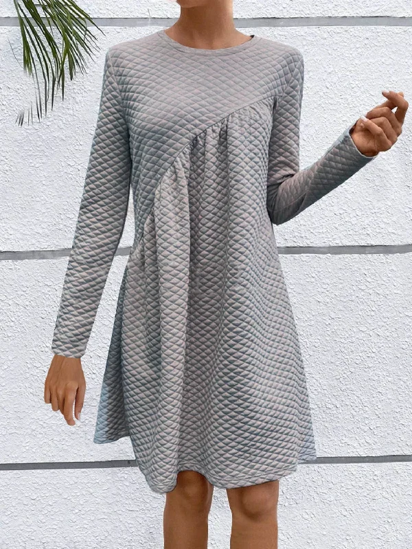 Full Size Round Neck Long Sleeve Dress Printed A-line Maxi