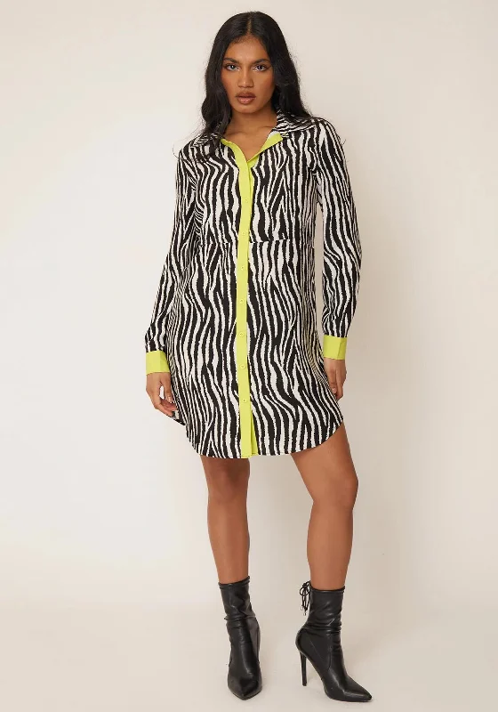 Girl in Mind Alana Mini Shirt Dress, Black & Lime Camo Mini Skirt