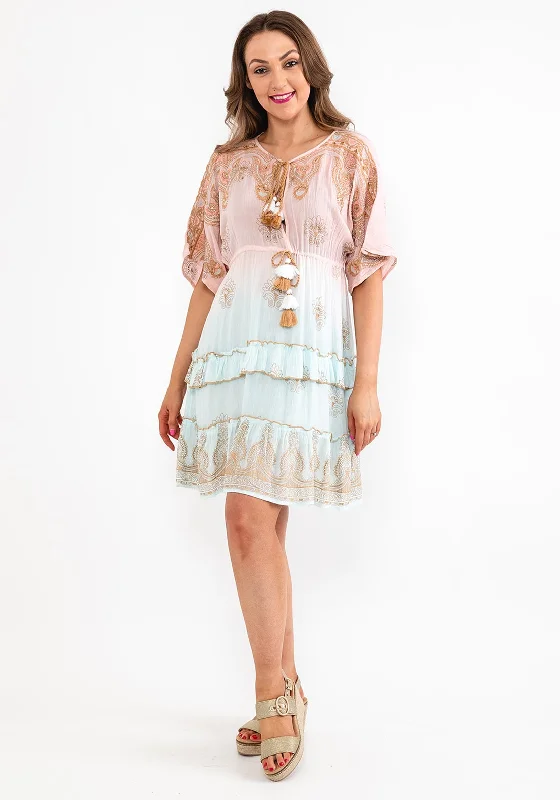 Seventy1 One Size Embellished Smock Mini Dress, Pink & Blue Polka Dot Skirt