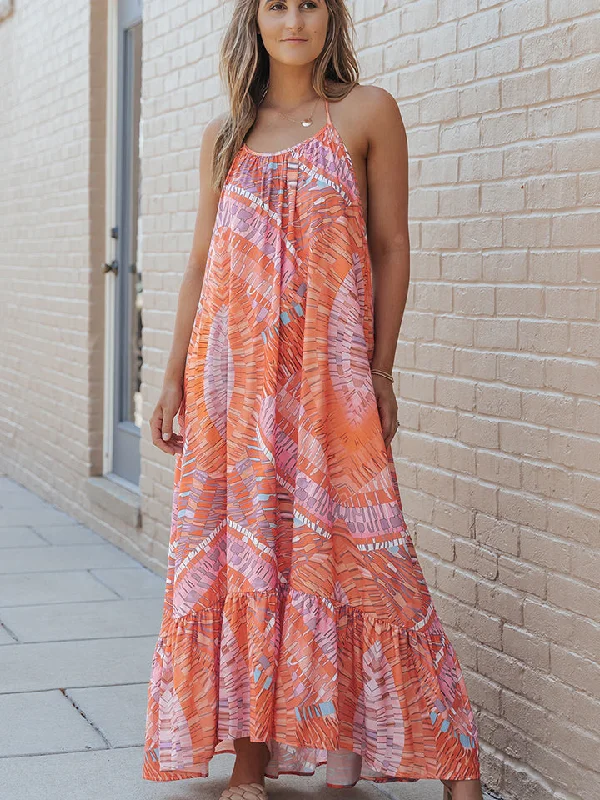 Printed Sleeveless Round Neck Maxi Dress Maxi Skirt Fashion