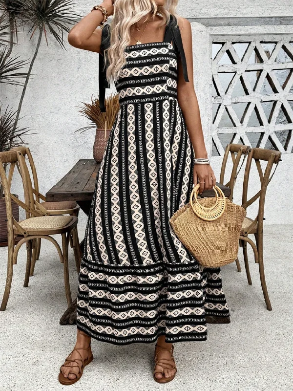 Printed Square Neck Maxi Cami Dress Flowing Maxi Skirt