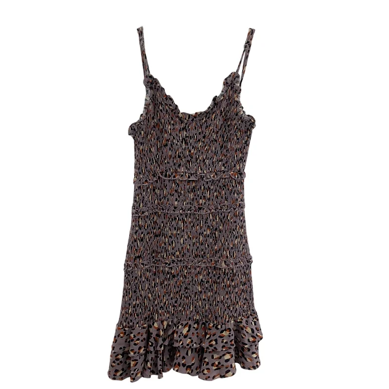 Olivaceous Women's Leopard Print Purple & Brown Tank Dress, S - Rayon, Preowned Pleated Tank Dress