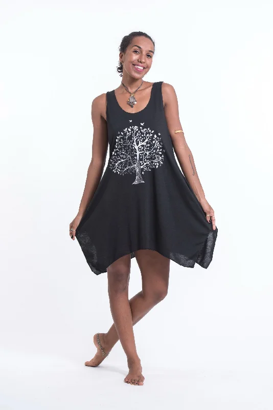 Womens Bodhi Tree Tank Dress in Silver on Black Comfortable Tank Dress