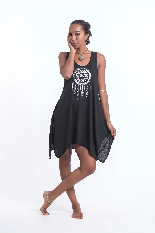 Womens Dreamcatcher Tank Dress in Silver on Black Simple Tank Dress