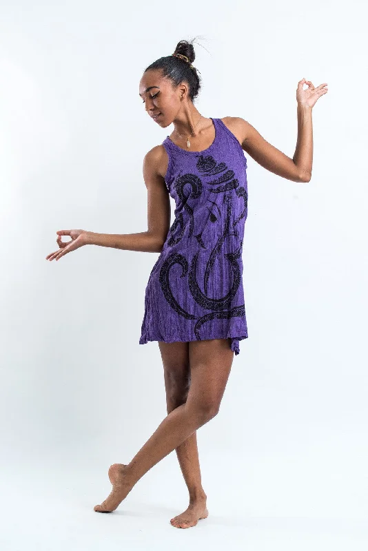 Womens Abstract Ganesh Tank Dress in Purple Tank Dress Fashion