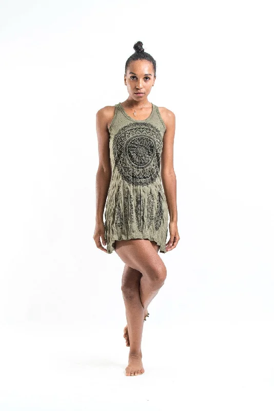 Womens Dreamcatcher Tank Dress in Green Sleeveless Tank Gown