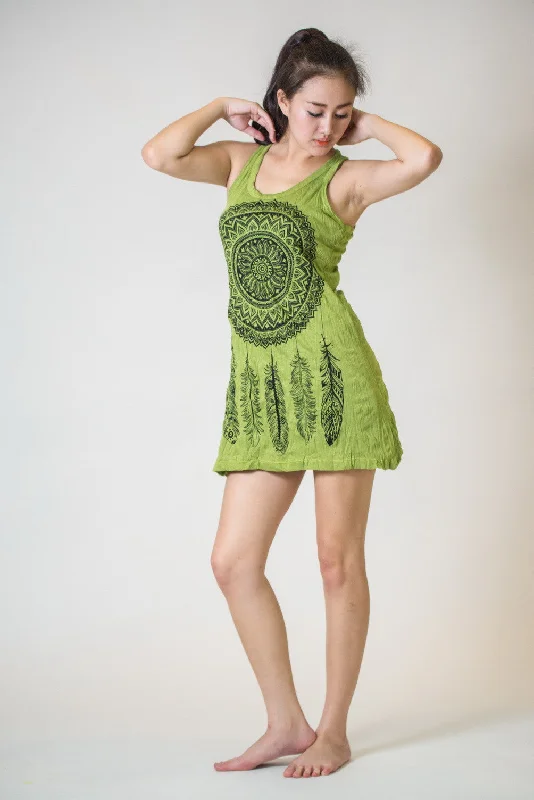 Womens Dreamcatcher Tank Dress in Lime Spaghetti Strap Tank Dress