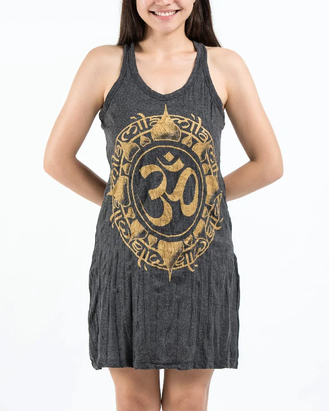 Womens Infinitee Om Tank Dress in Gold on Black Spaghetti Strap Dress