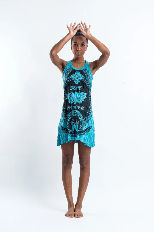 Womens Lotus Hands Tank Dress in Turquoise Tank Dress Trend