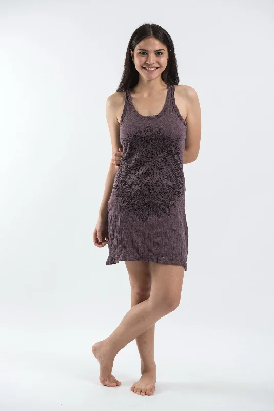 Womens Lotus Mandala Tank Dress in Brown Tank Dress Silhouette