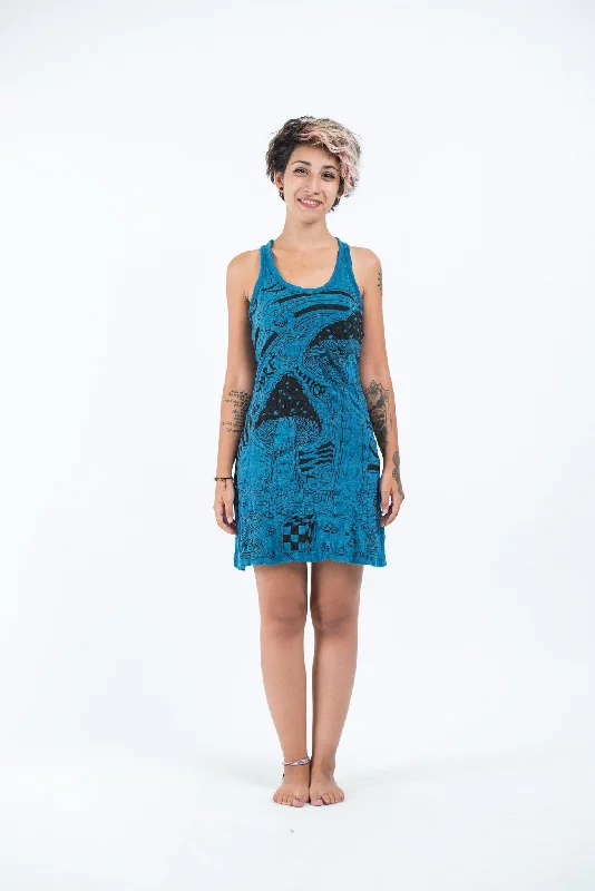 Womens Magic Mushroom Tank Dress in Denim Blue Ripped Tank Dress