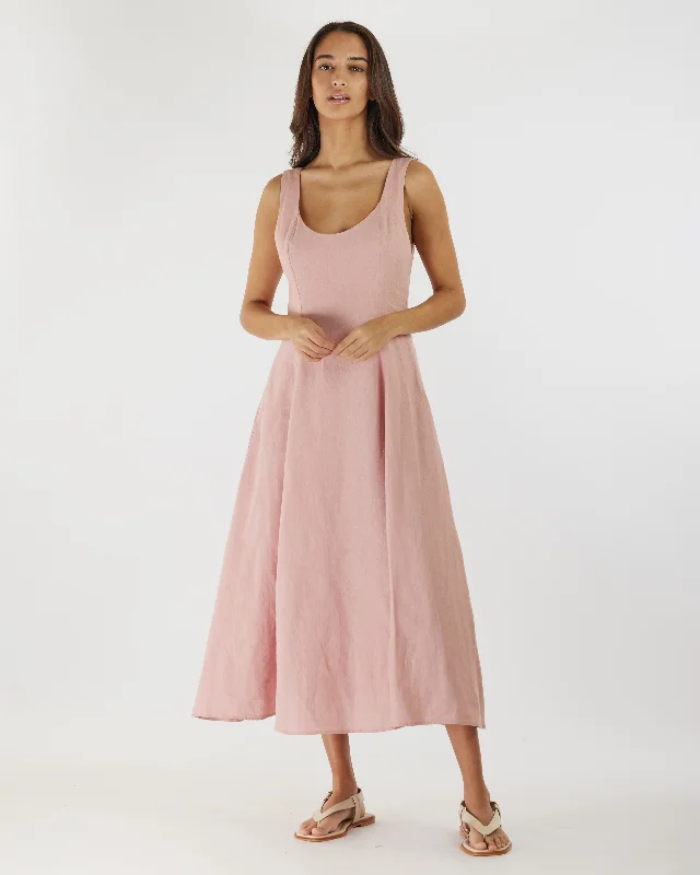 Anna Panelled Linen Midi Dress - Peony Midi Skirt Outfit