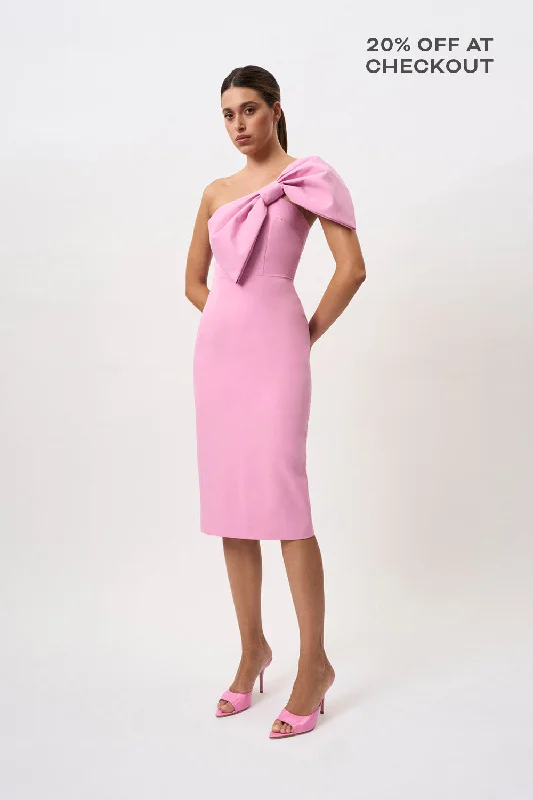 Bridget Bow Midi Dress - Pink Midi Skirt Dress