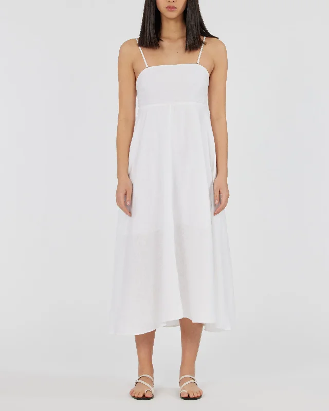 Corinna Linen Midi Dress - White Black Midi Skirt