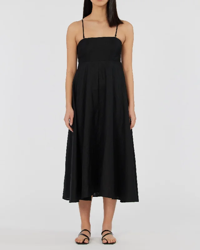 Corinna Linen Midi Dress - Black Printed Midi Skirt