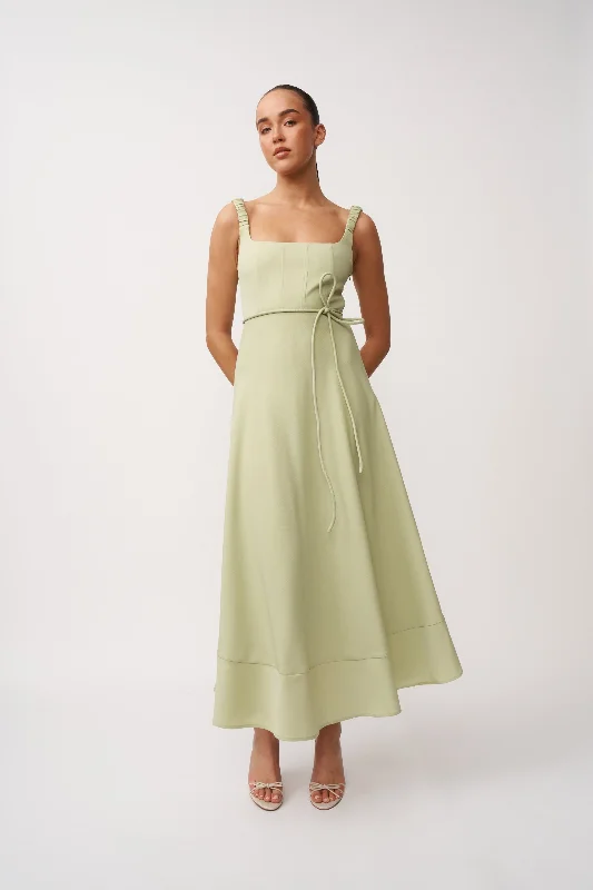 Delilah Bust Midi Dress - Pistachio Midi Skirt with Pockets