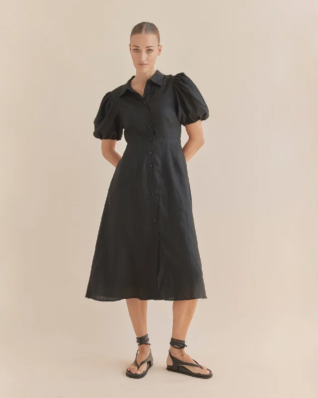 Julius Linen Midi Dress - Black Stylish Midi Skirt