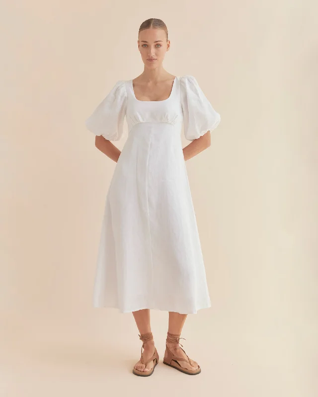 Romilly Linen Midi Dress - White Elegant Midi Skirt