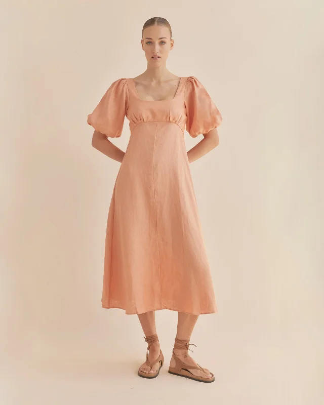 Romilly Linen Midi Dress - Apricot Cozy Midi Dress