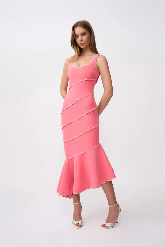 Sylvia Spiral Midi Dress - Pink Ivory Knit Midi Skirt