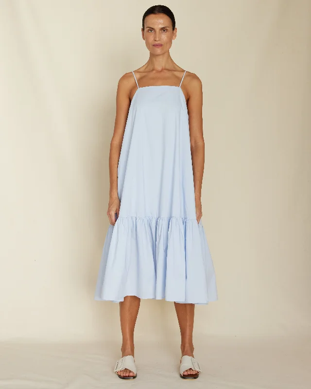 Zadie Poplin Midi Dress - Powder Blue Fitted Midi Skirt