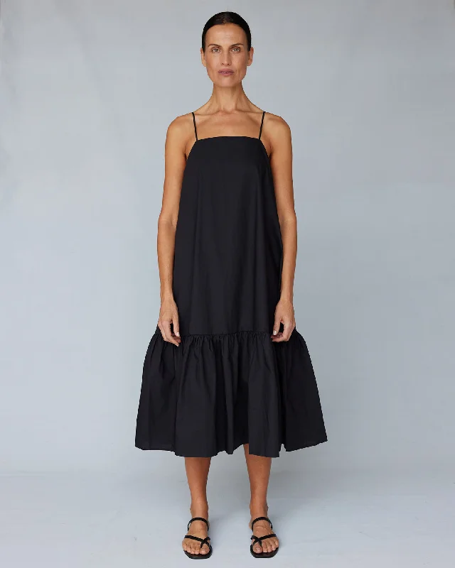 Zadie Poplin Midi Dress - Black Casual Midi Outfit