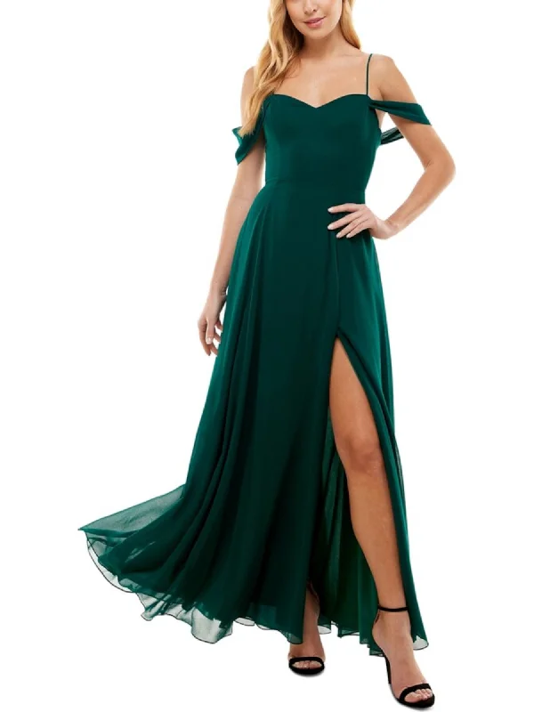 CITY STUDIO Womens Green Slitted Zippered Draped Sleeves Lace-up Back Spaghetti Strap Sweetheart Neckline Full-Length Formal Gown Dress Lace Dress Design