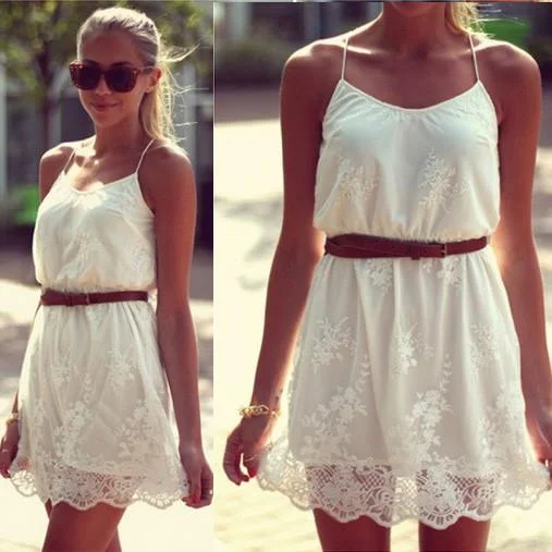 Clearance White Lace Spaghetti Strap Dress Lace Dress Glam