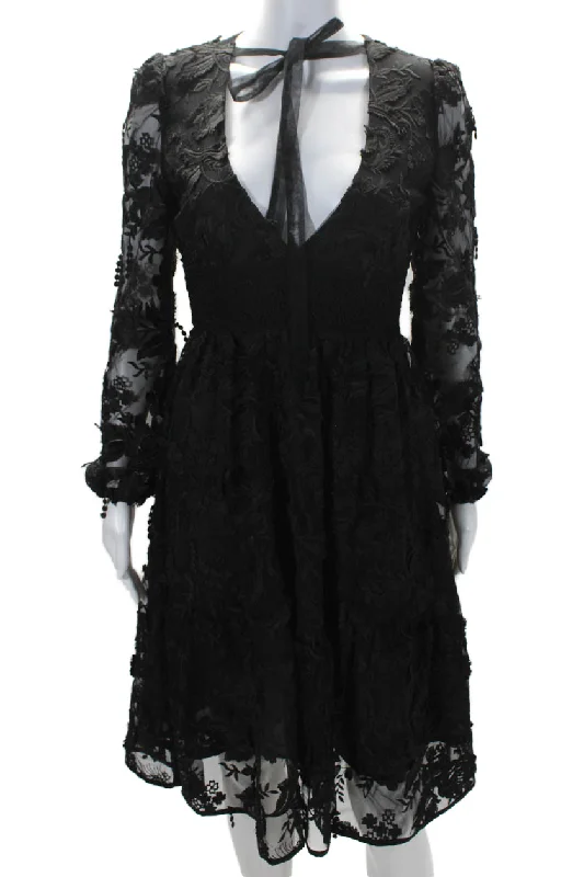 Cynthia Rowley Womens Lace Tie Front V Neck A Line Harlow Dress Black Lace Dress Lookbook