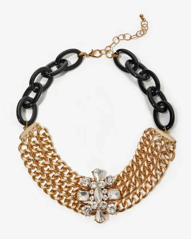 Gold Chain Link Choker Necklace Black/Gold Lace Dress Glamorous