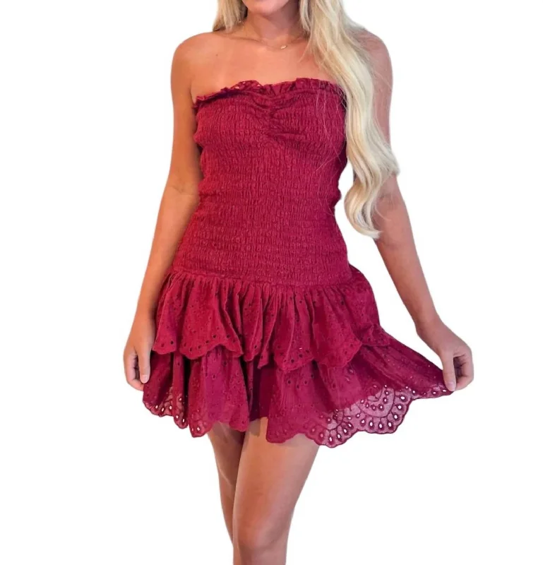 Neriah Lace Off Shoulder Dress In Maroon Lace Dress Flare