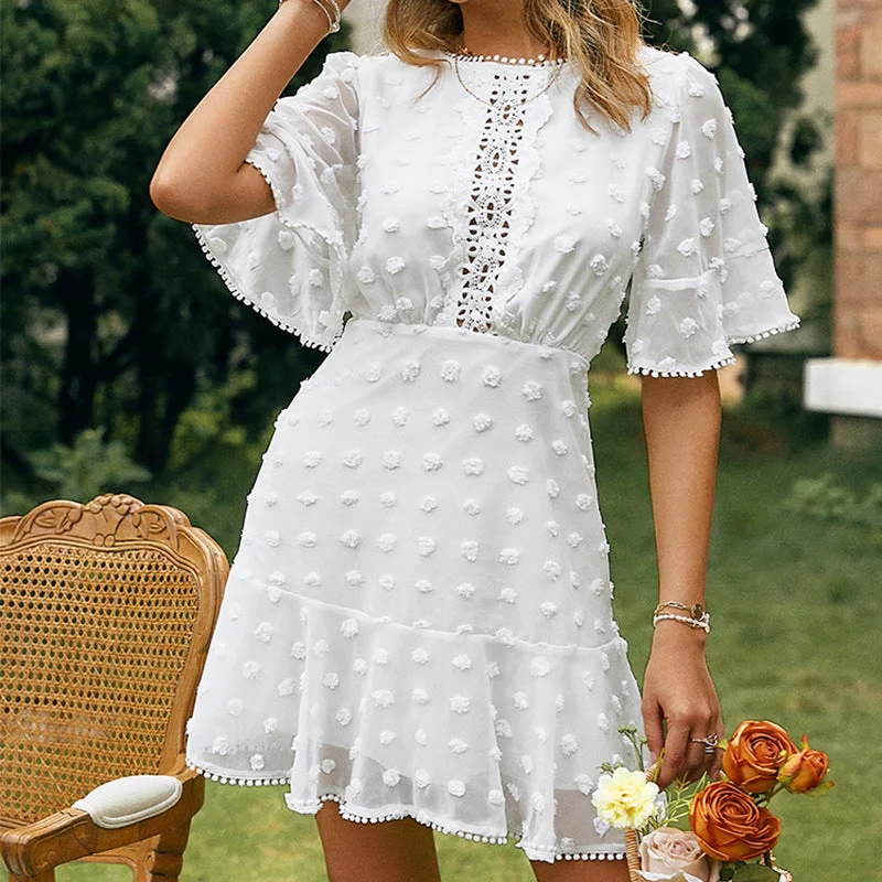 Sweet Lace Solid Color INS Fringed Dress Lace Dress Perfect