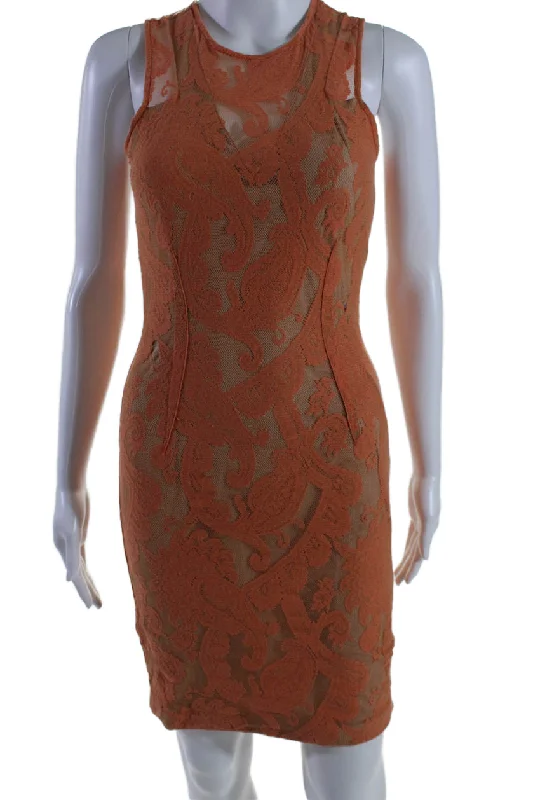 Yigal Azrouel Womens Lace Sleeveless Body Con Dress Orange Beige Off-the-shoulder Lace